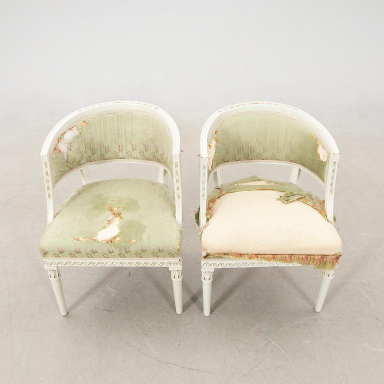 A pair of baljfåtöljer signed ESS, Sengustavian Lindome works.