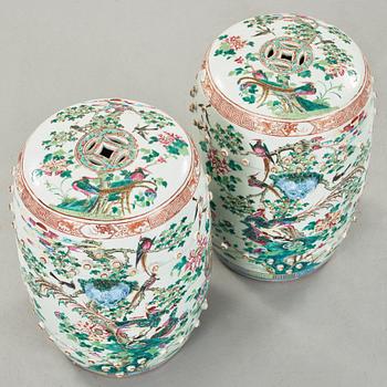 A pair of famille rose garden seats, Qing dynasty, 19th Century.