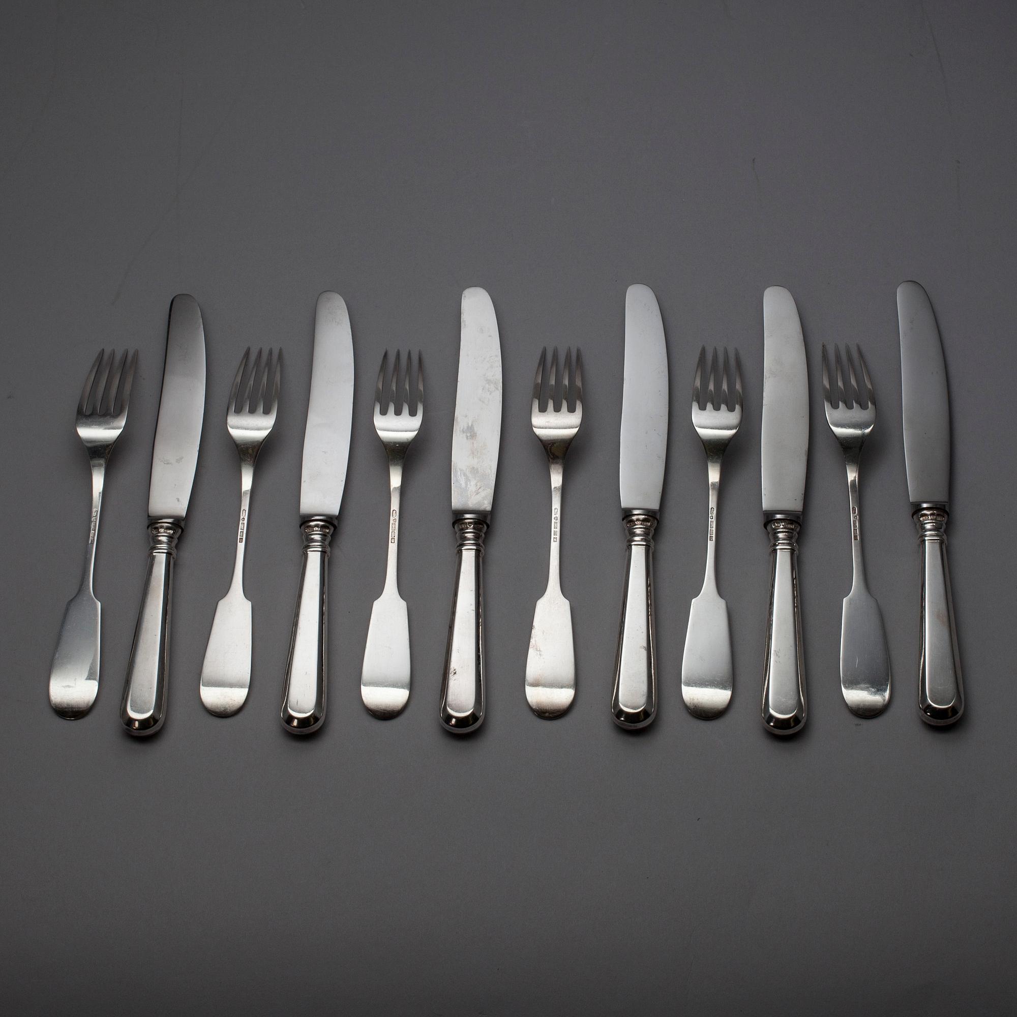 BESTICK, 6+6 st, silver, "Helsingfors" Kultakeskus, Tavastehus 1957-1960. Tot. vikt ca 580 g.