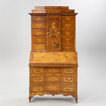 A Baroque marquetry and pewter-inlay cabinet, presumably German, first part of the 18th century.