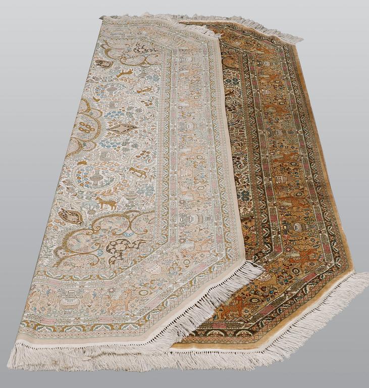 A rug, oriental silk, ca silk, ca 245 x 175 cm.