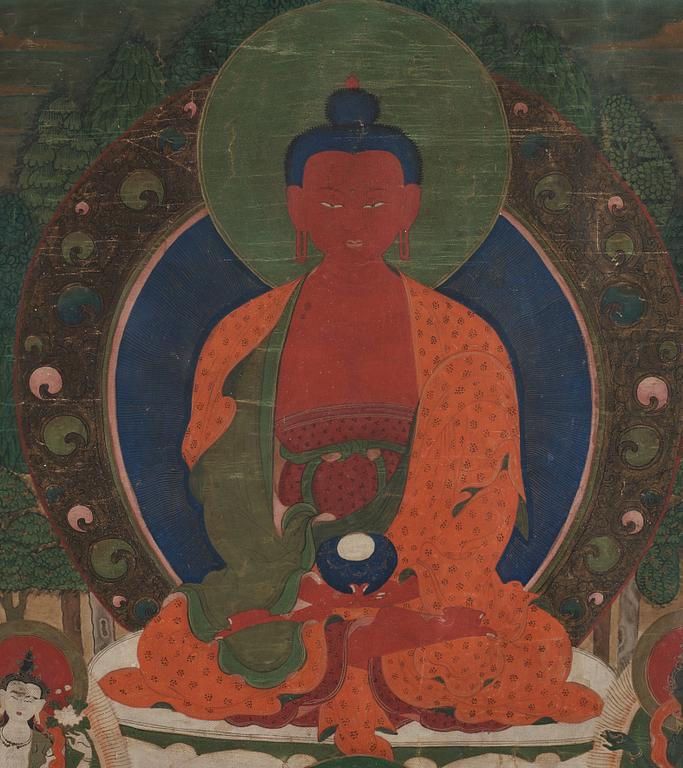 A Tibetan thanka, ink and colour on paper, 19th Century.