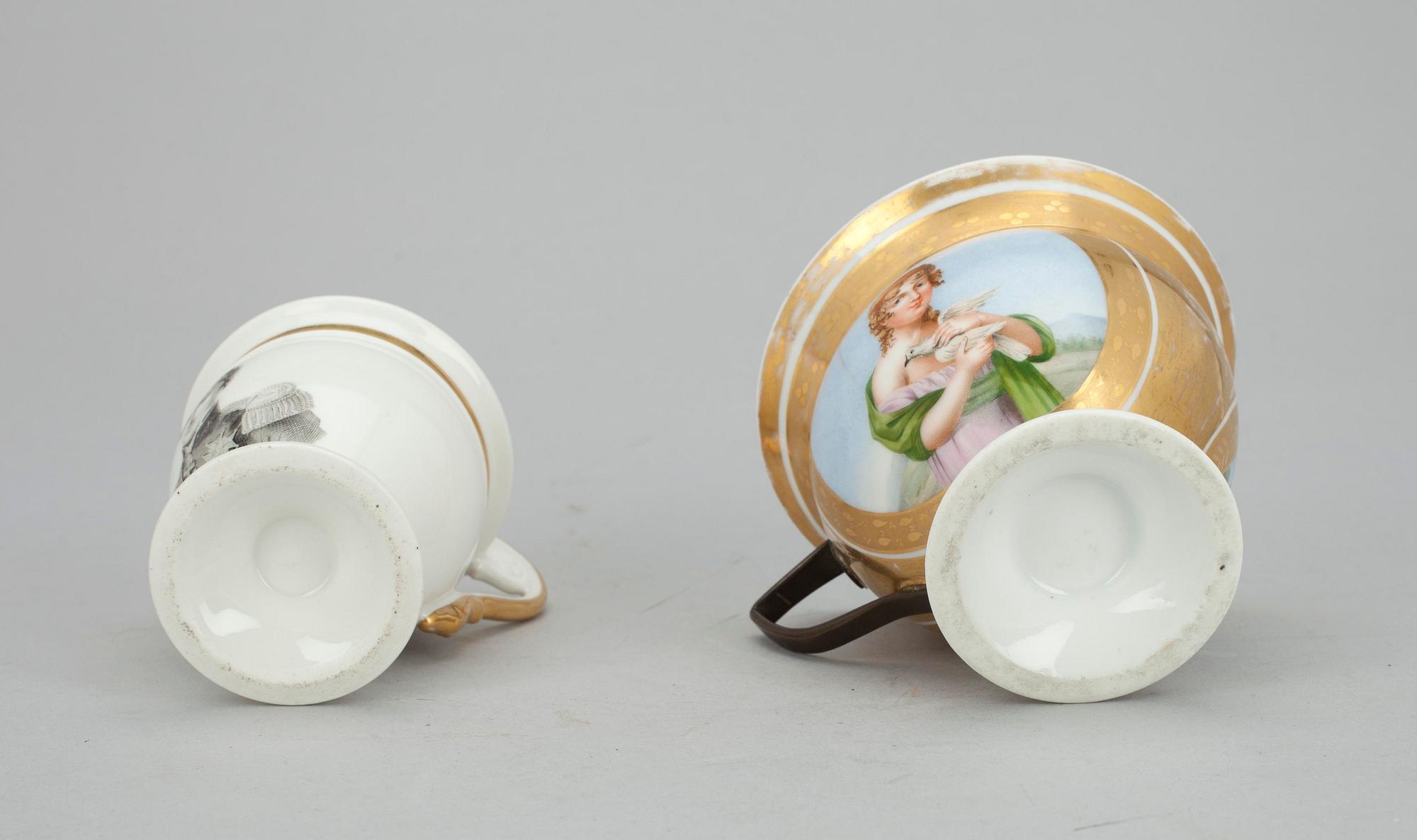 KOPPAR, 2 st., porslin, empire, 1800-tal.