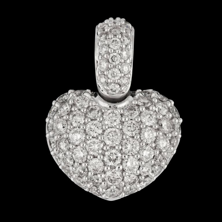 A brilliant cut diamond heart pendant, tot. 1.06 cts.