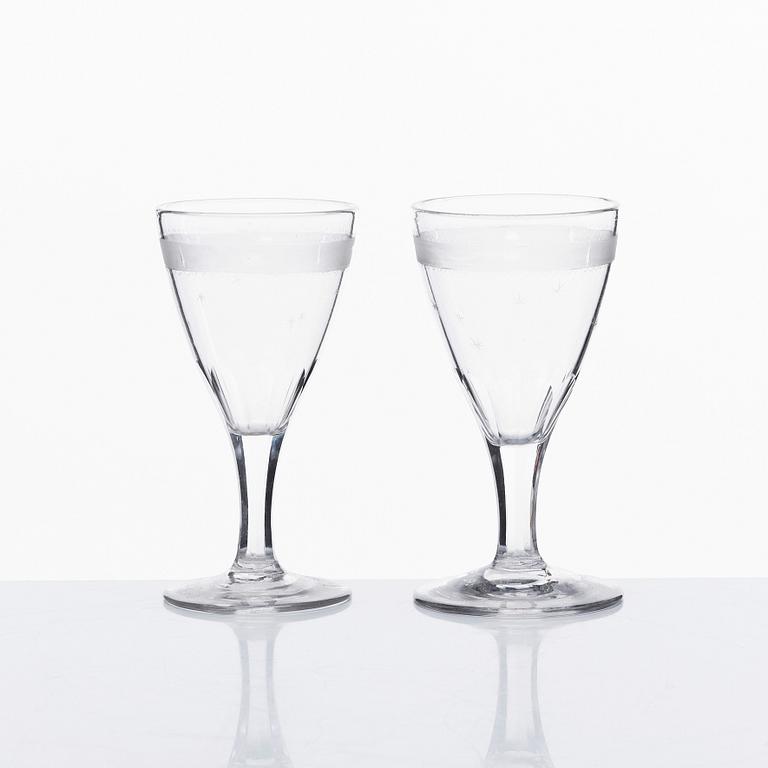 A set of 12 presumably Swedish wine glasses, 19th Century.