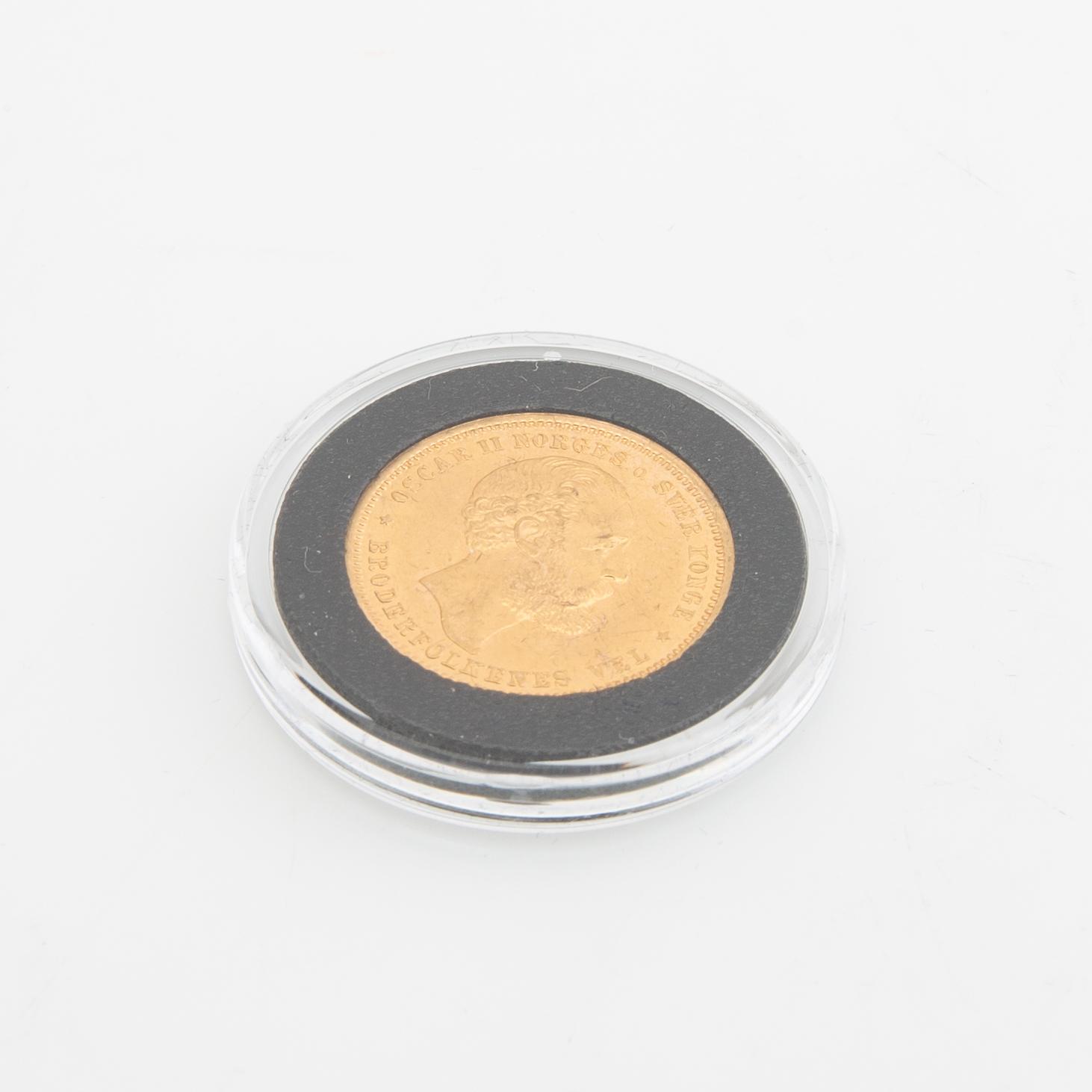 Guldmynt Norge, Oscar II 20 kr 5 Speciedaler, 1875.