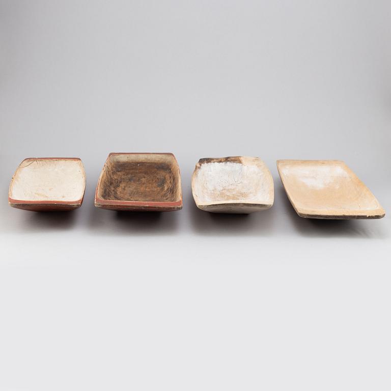 Four swedish wooden bowls, 19th century/early 20th century.