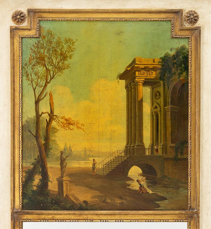 Gustavian-style wall panel/mirror with a pastoral landscape, circa 1800.