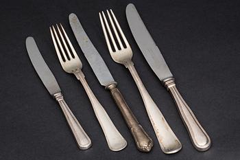 PARTI BESTICK, 36 delar, silver, Danmark och Sverige. 1900-talets första hälft/mitt.  Total vikt ca 1500 gram.