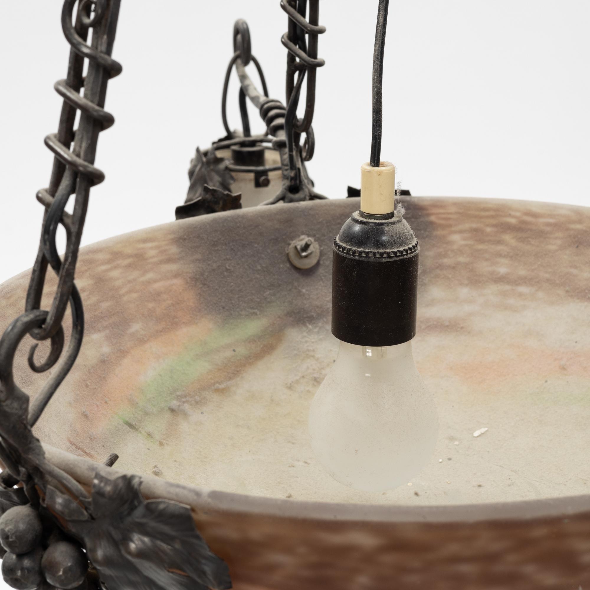 An Art Nouveau ceiling lamp from Muller Frères, Lunéville, France, beginning of the 20th century.