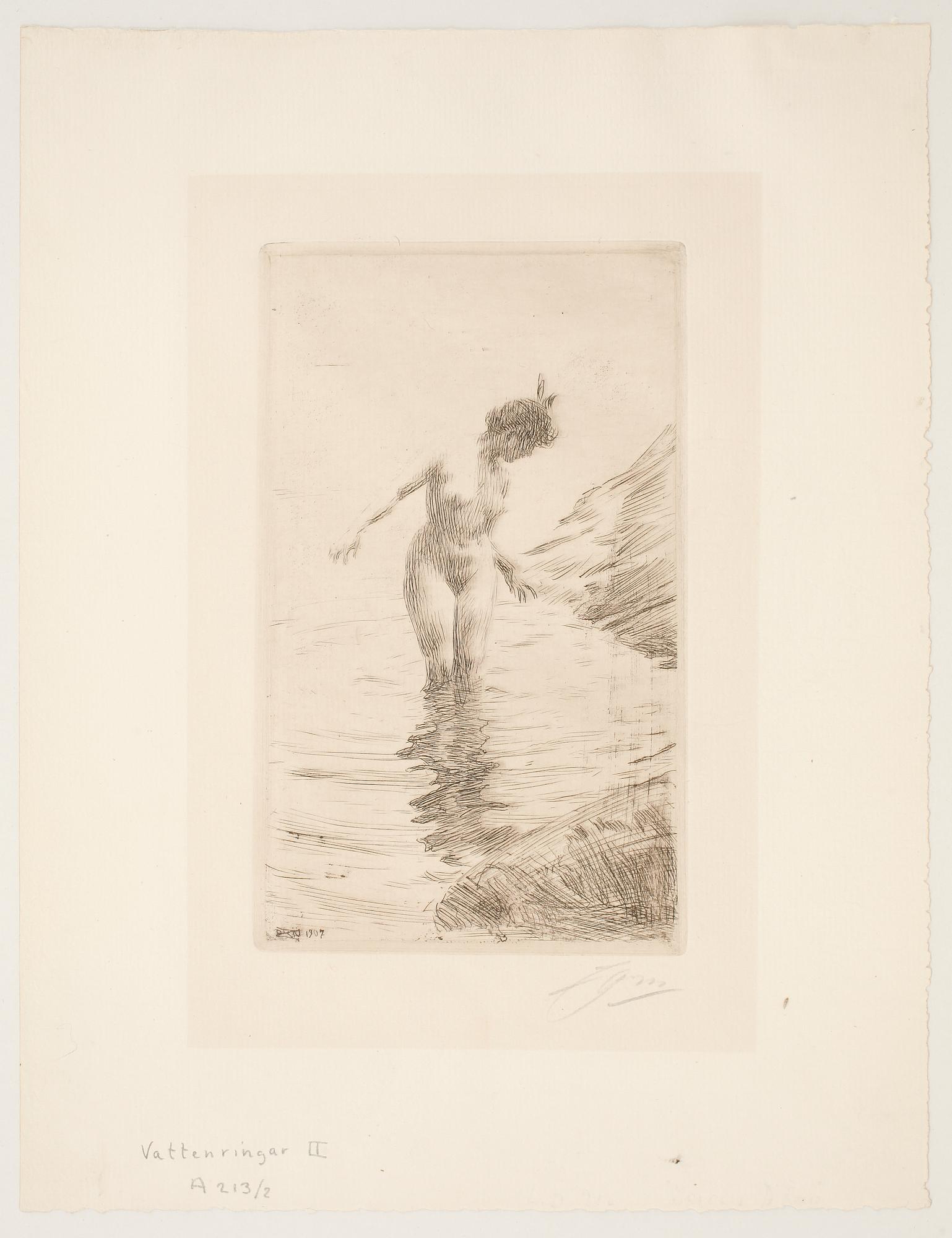 ANDERS ZORN, etsning, utförd 1907, signerad med blyerts.