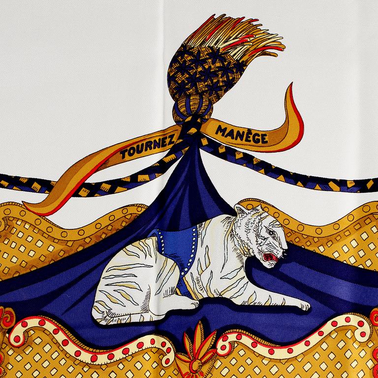 SCARF, siden, "Tournez Manege", design Annie Faivre, Hermès, Paris, 1900-talets andra hälft.