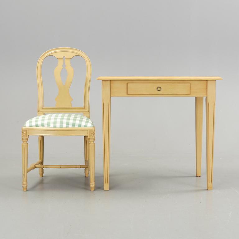SKRIVBORD OCH STOL, gustaviansk stil, omkring sekelskiftet 1900/2000.