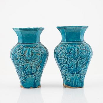 A pair of earthenware vases, late Ming dynasty (1368-1644).