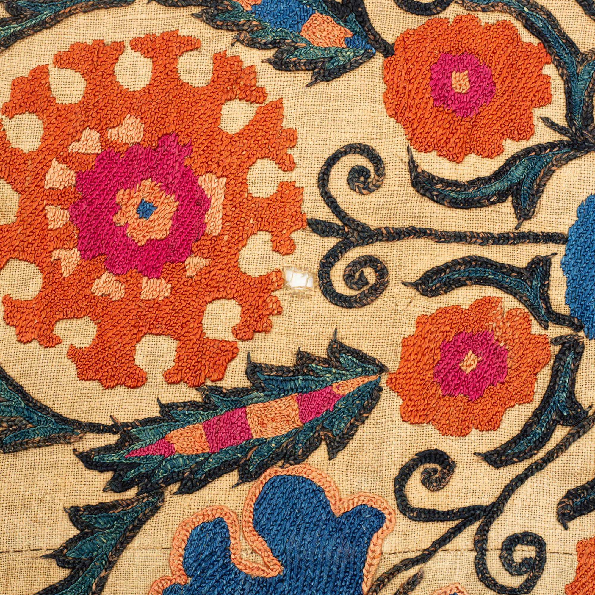 A 19th century Suzani embroidery, prossibly  Bukhara, Uzbekistan, ca 241 x 164 cm.