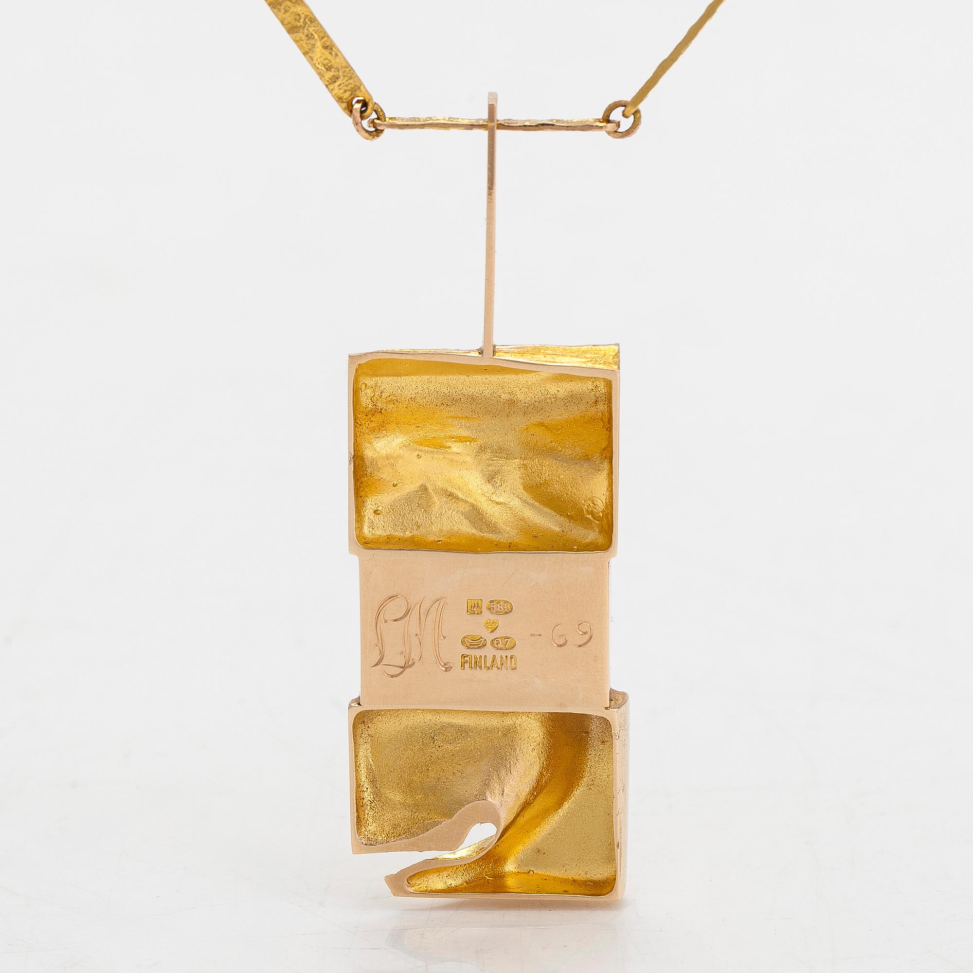 Björn Weckström, Halsband "Janus", 14K guld, rökkvarts och bergskristall. Lapponia 1969.