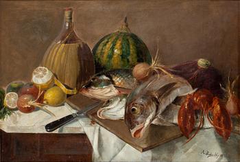 Adolf von Becker, Still life with fish.