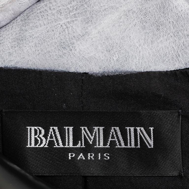 BALMAIN, a black leather jacket with paste.