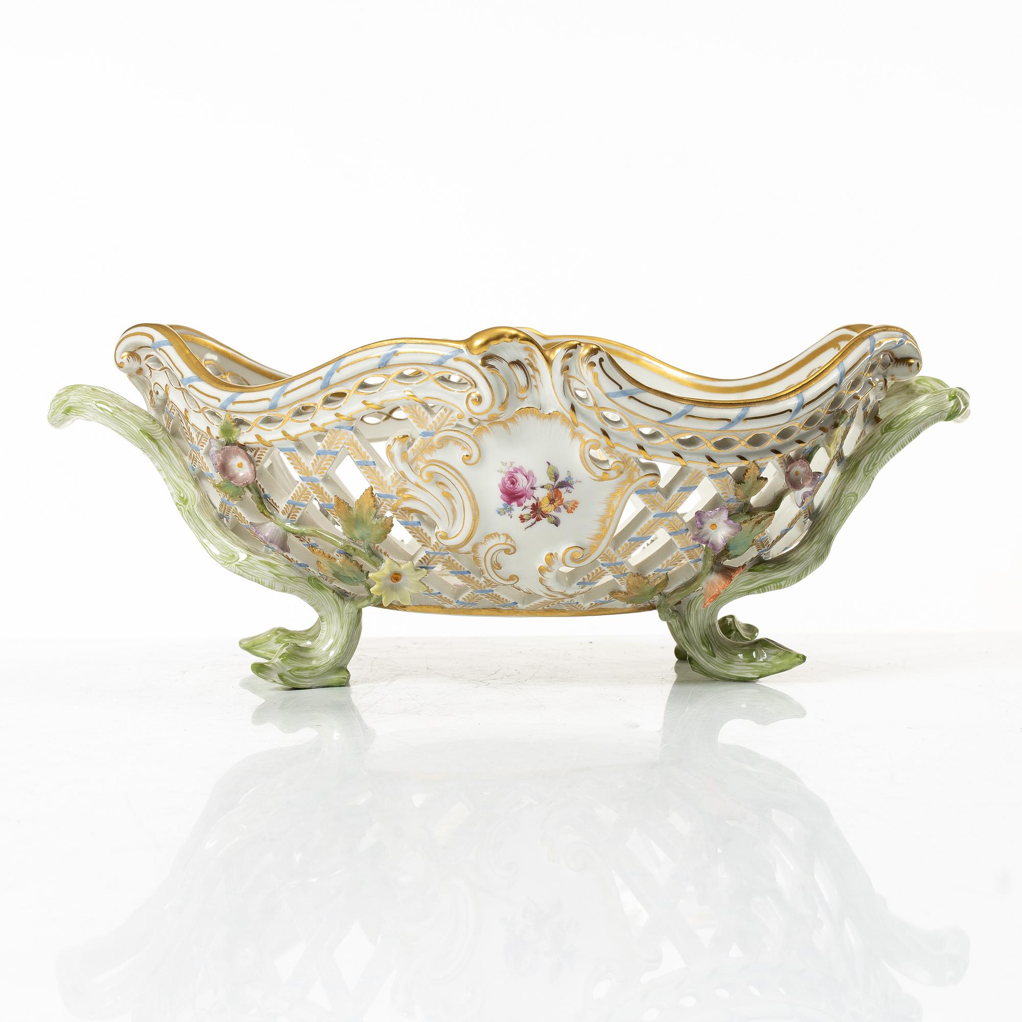 A pierced rococo-style porcelain bowl, KPM, Germany, early 20th century.