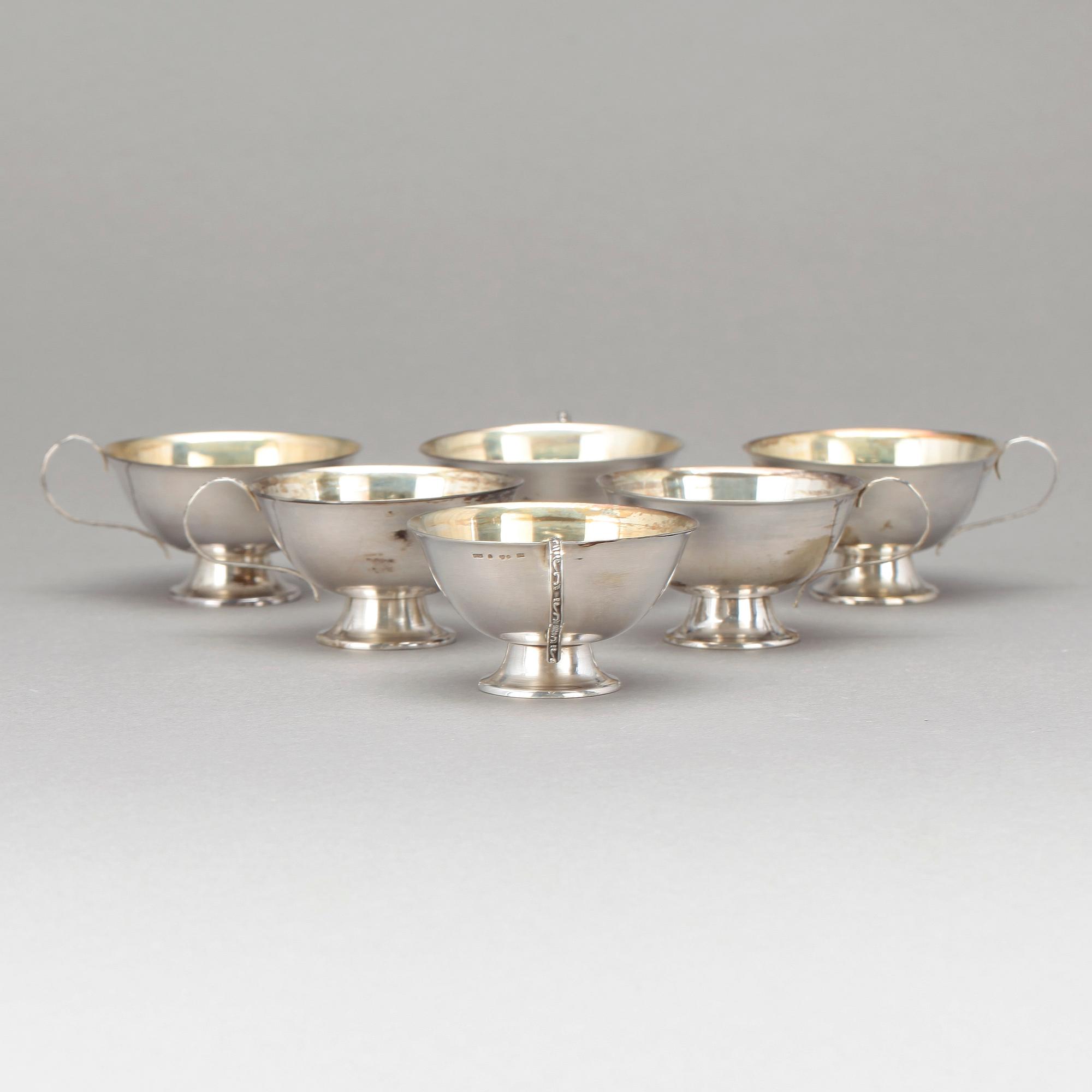 PUNSCHKOPPAR, 6 st, silver, Stockholm 1956. Vikt 226 gram.