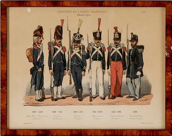 LITOGRAFISKA UNIFORMPLANSCHER, 7 st, Costumes de l'armée Française, 1800-talets slut.