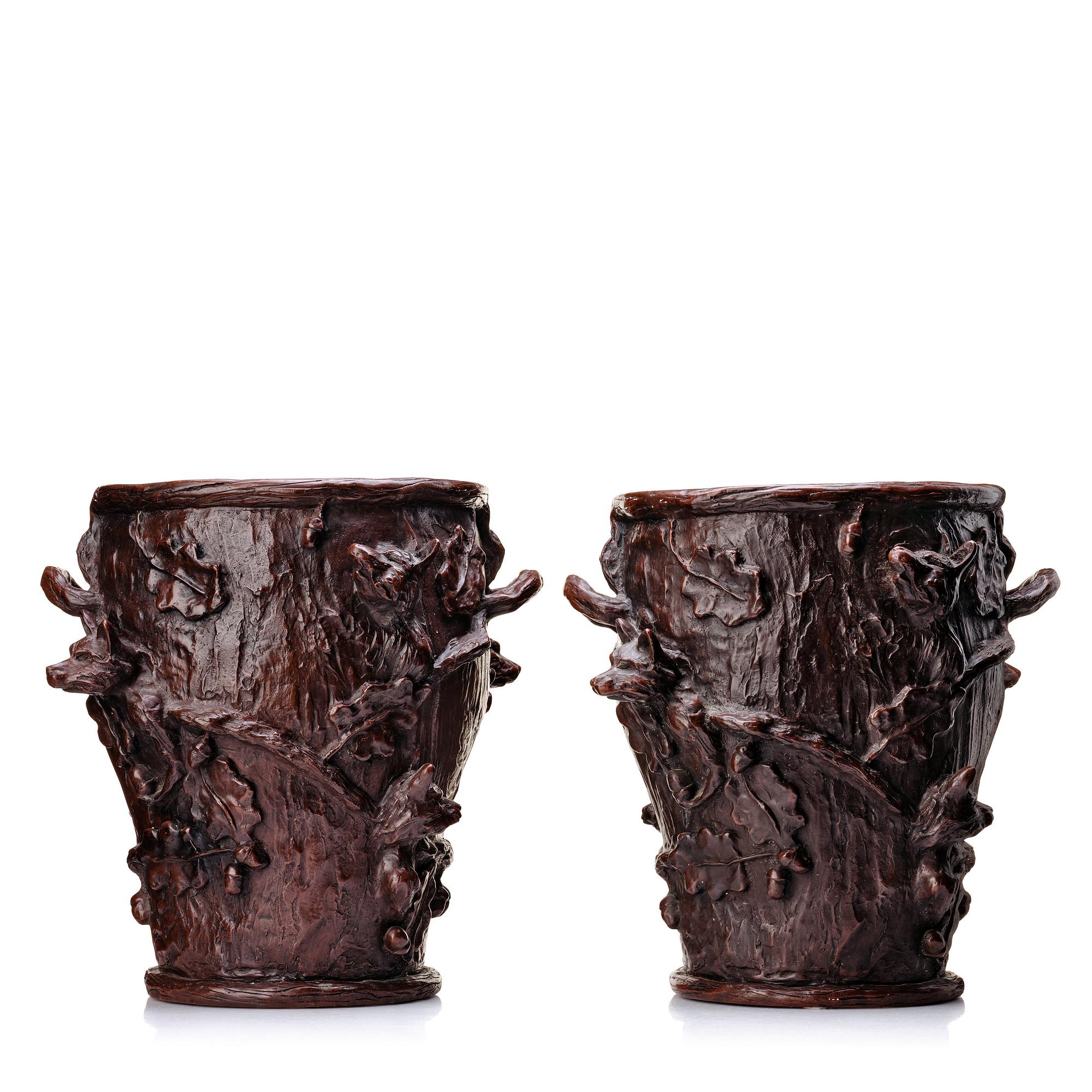 Ernst Billgren, a pair of patinated bronze jardinières, "I trädkronan", 2002, ed 9/100 and 10/100.