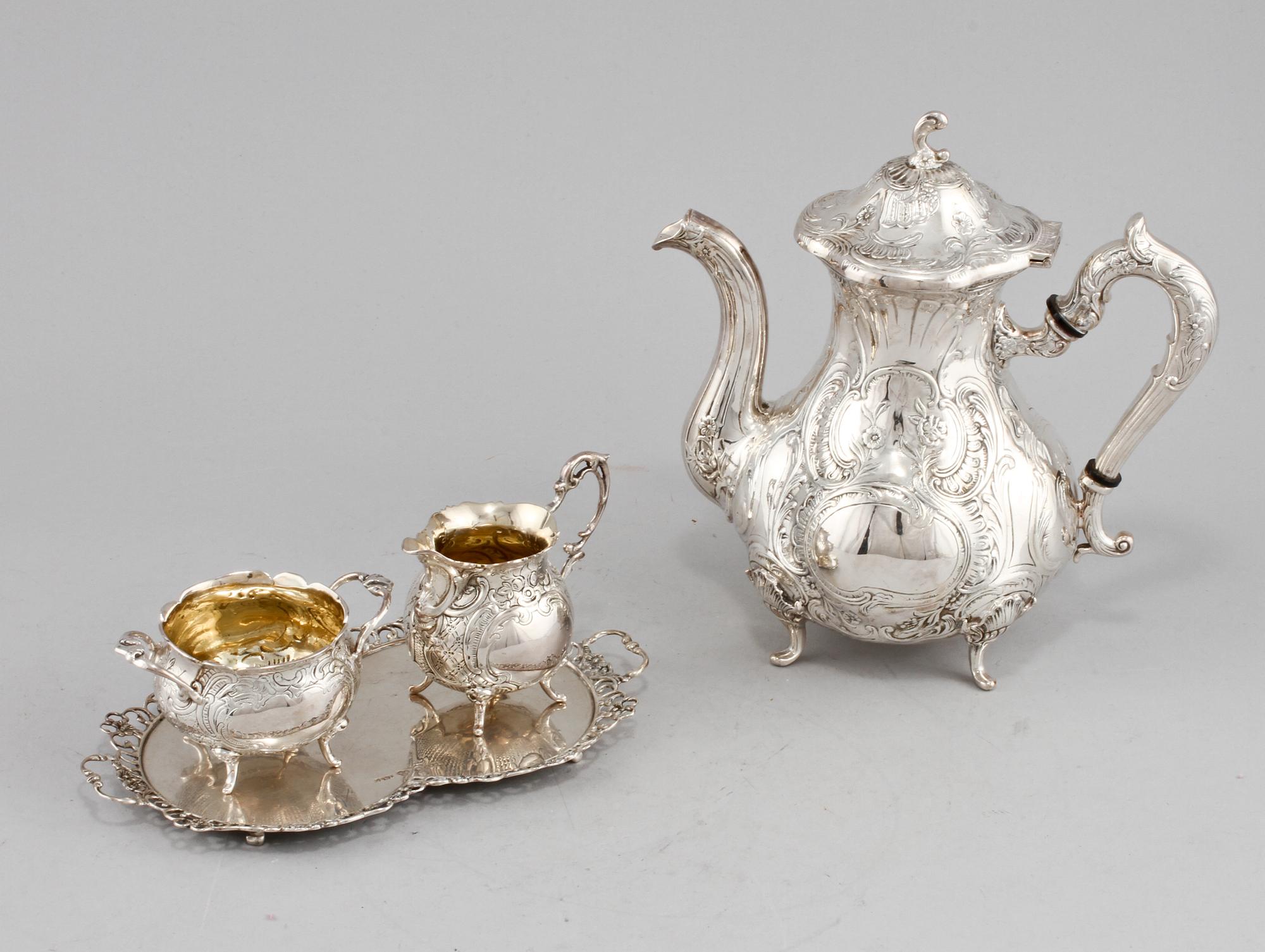 KAFFESERVIS, 4 delar, silver, GEWE, Malmö, 1960-tal. Vikt 1440 g.