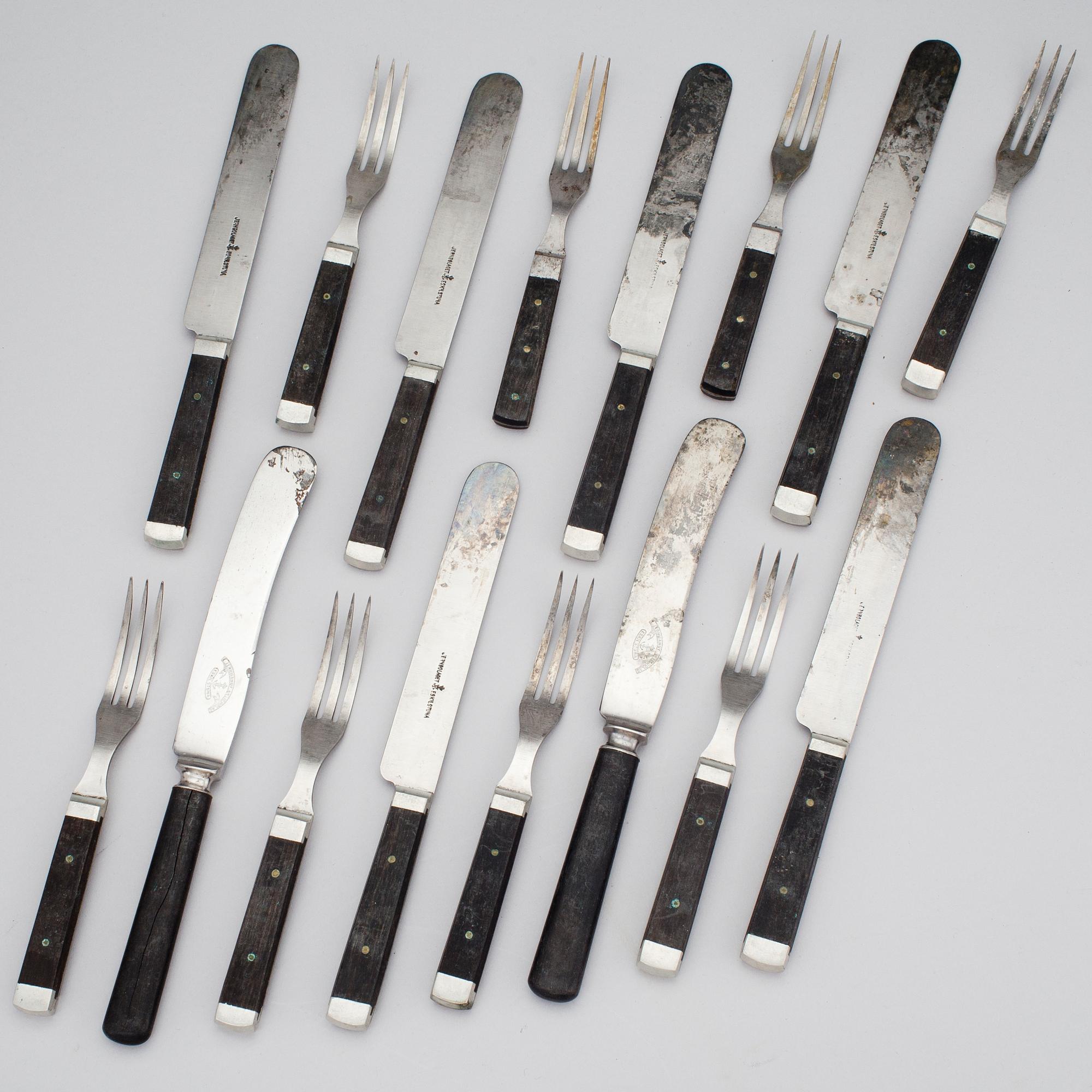 BESTICK, 14+2 delar, Jernbolaget Eskilstuna. Tidigt 1900-tal.