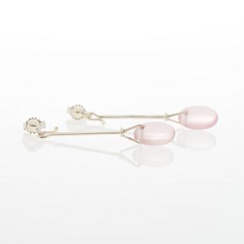 GEORG JENSEN, A PAIR OF EARRINGS, "Dew drops", rose quartz, silver.