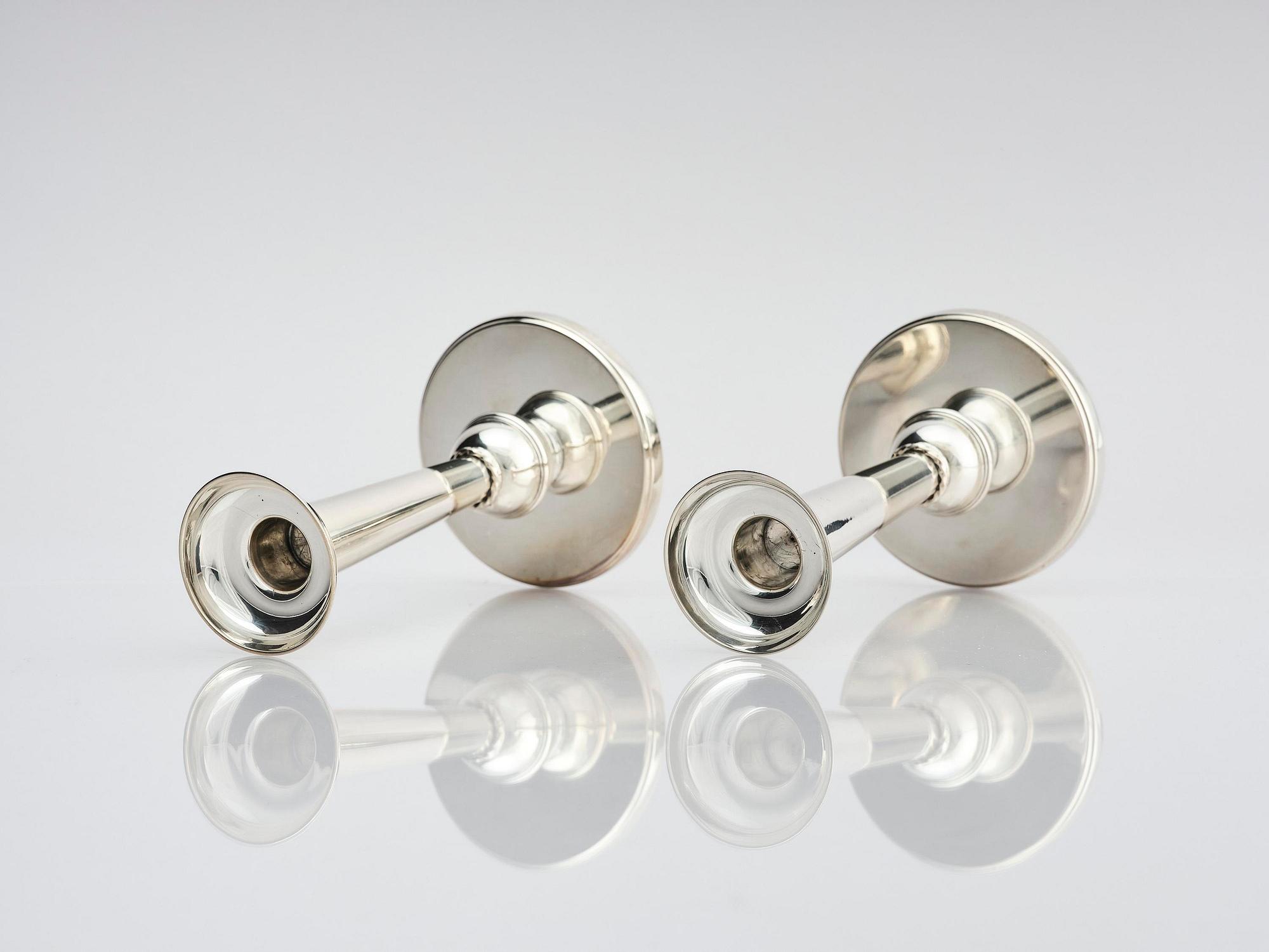 Carl Fredrik Carlman, a pair of silver candlesticks, Stockholm, Sweden 1955.