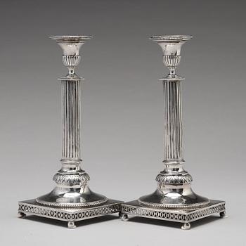 A pair of Swedish 18th century silver candlesticks, mark of Petter Eneroth, Stockholm 1795.