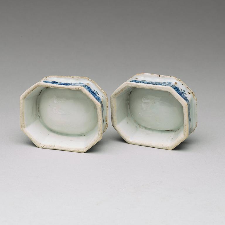 A pair of blue and white salts, Qing dynasty, Qianlong (1736-95).