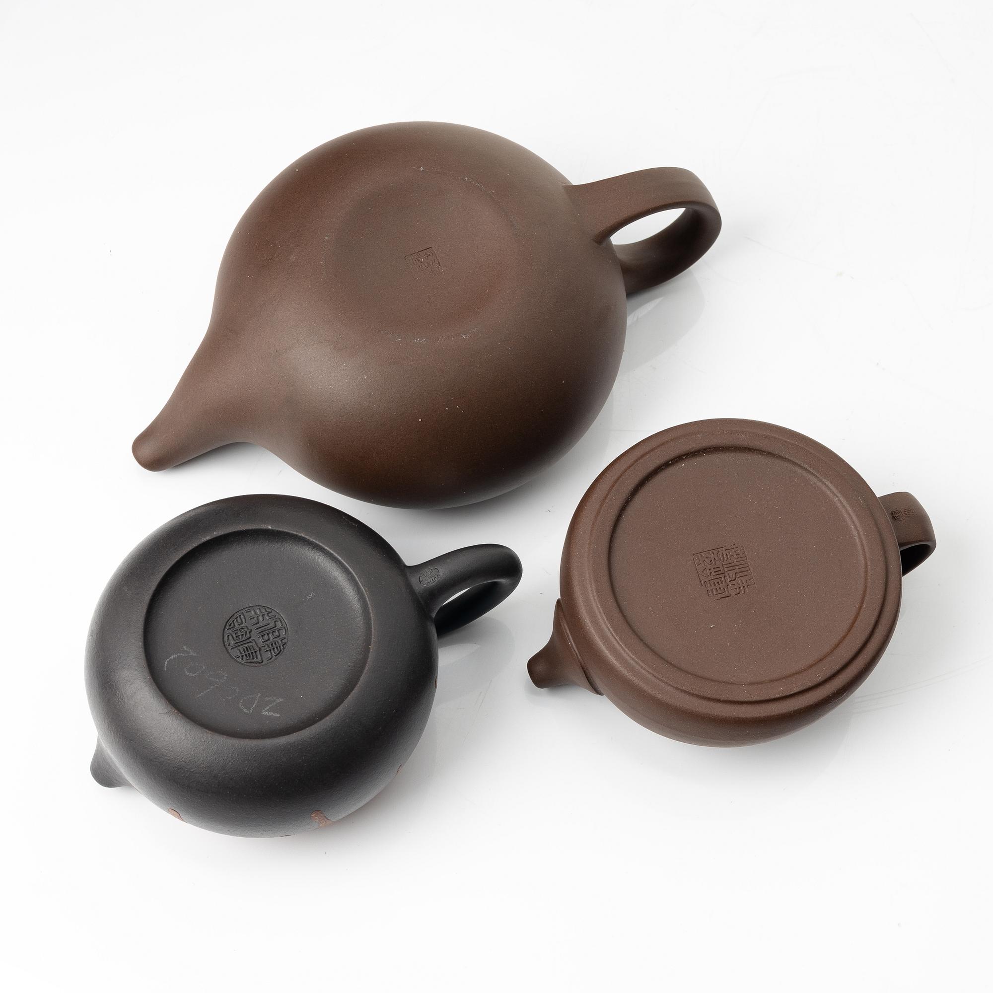 Tekannor, tre stycken, yixing, Kina, 1980-/90-tal.