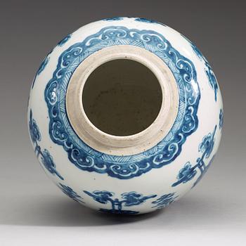 A blue and white jar, Qing dynasty, 18th century.