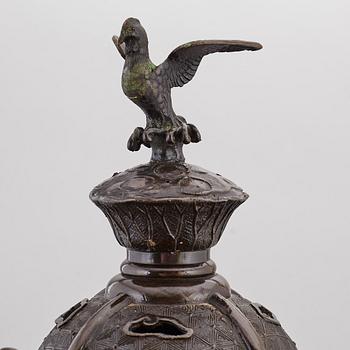 A Japanese bronze incense burner/pagoda, turned into a table lamp, 20th century.