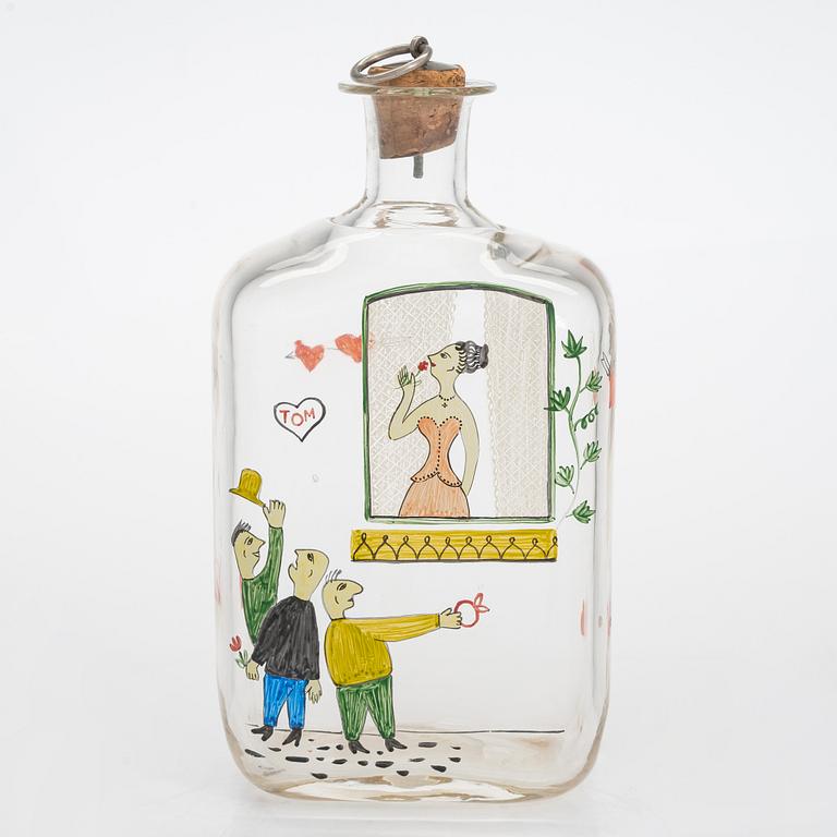 Tapio Wirkkala, flaska, "Kubansk serenad" och brännvinsglas, 6 st. Signerad T.W. Iittala -47.