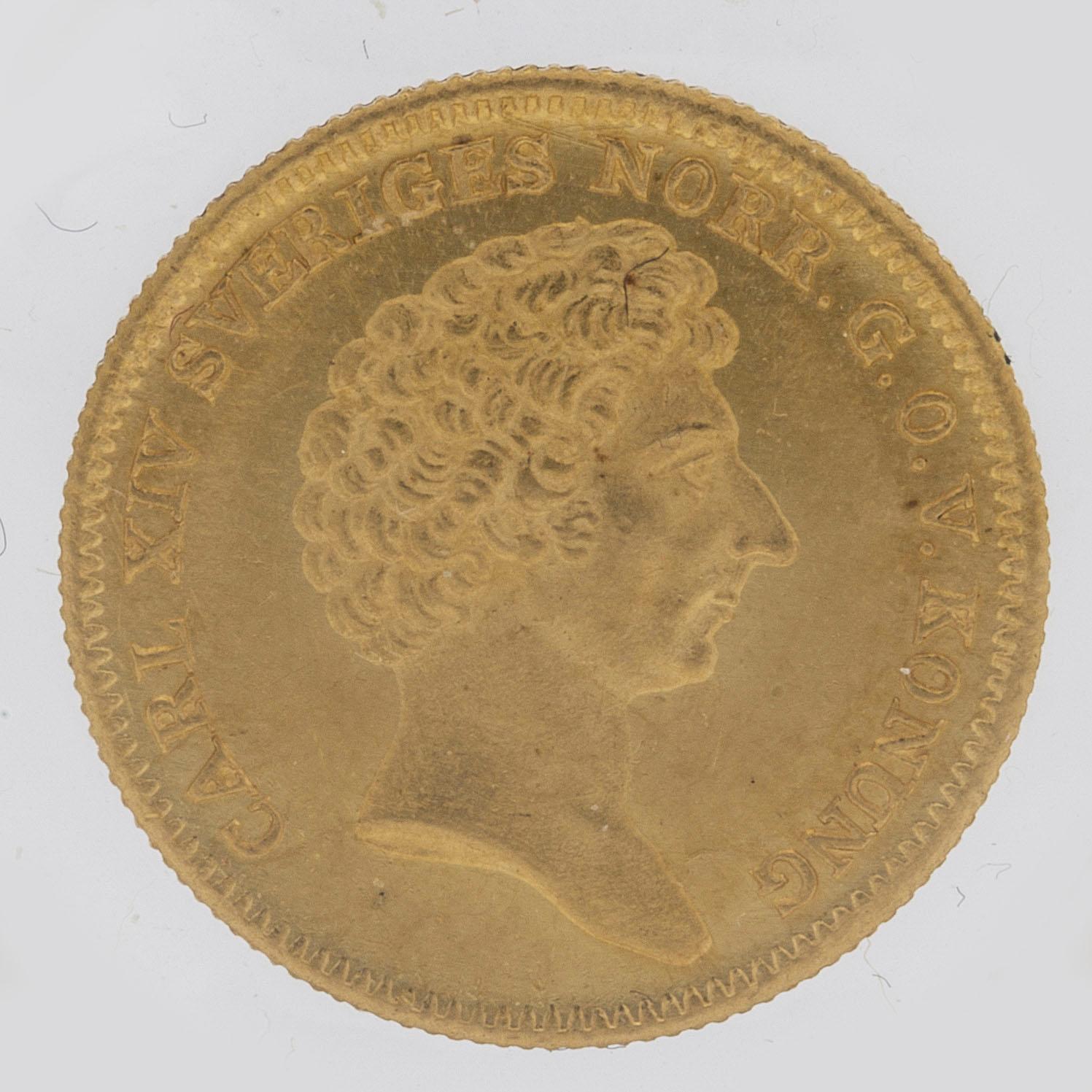 A gold 1 ducat coin Karl XIV Johan of Sweden, 1841.