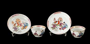 KOPPAR med FAT, ett par, porslin. Qing dynastin, Qianlong (1736-95).