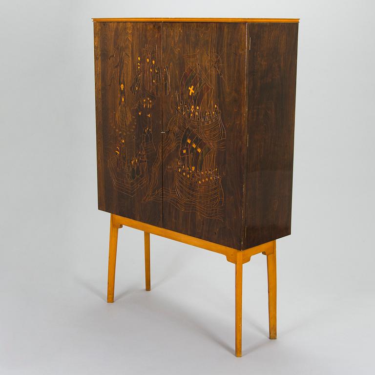 Serving cabinet, "cocktail cabinet" probably manufactured by Oy Boman AB in the 1940s.