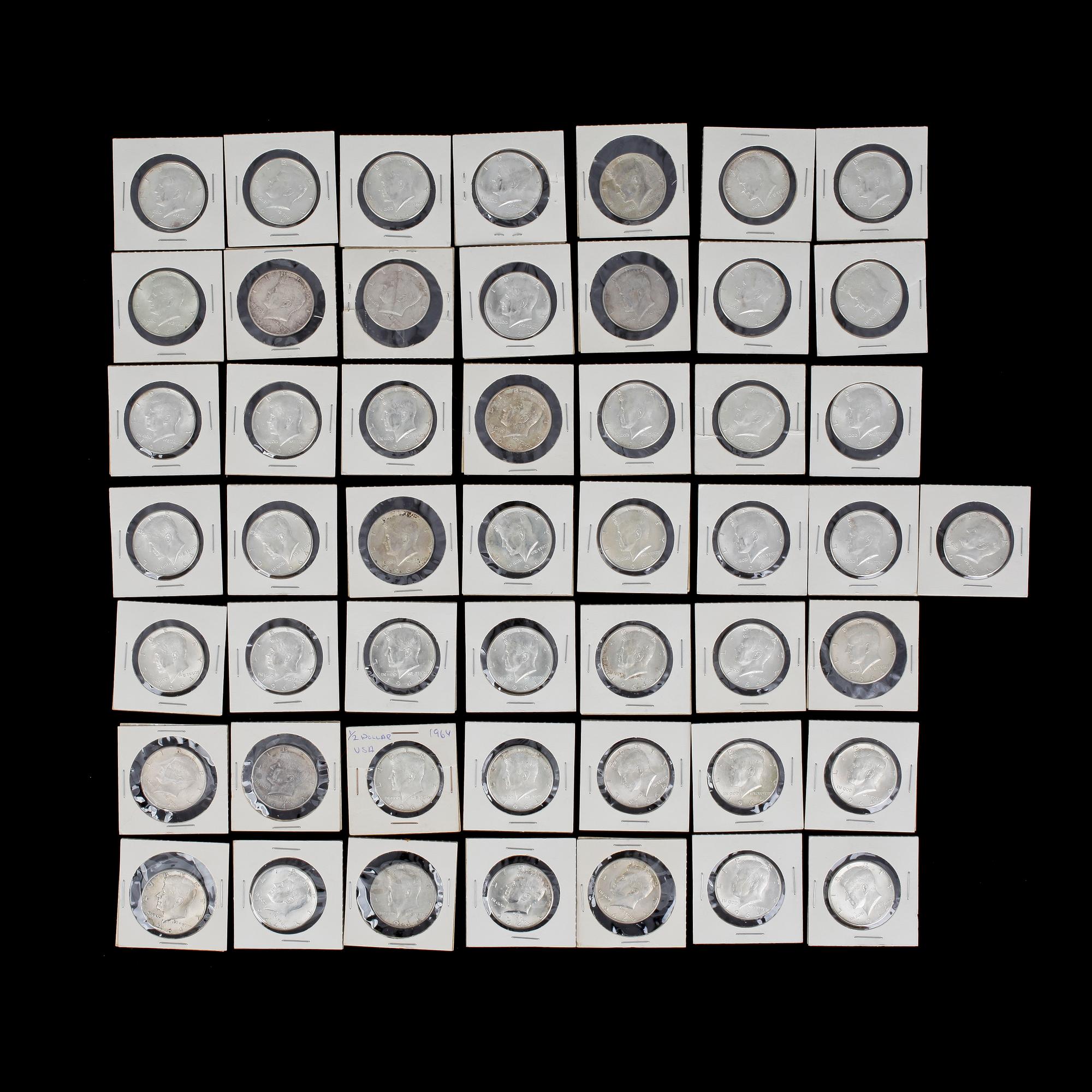 DOLLARMYNT, 50 st, silver, USA, half dollar 1964. Totalvikt ca 500 gram.