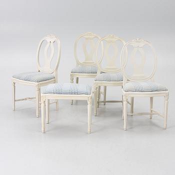 Four chairs and a stool, Gustavian style, late 20th Century.