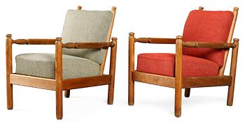 619. A pair of Axel-Einar Hjorth stained pine armchairs 'Sandhamn' by Nordiska Kompaniet ca 1929.