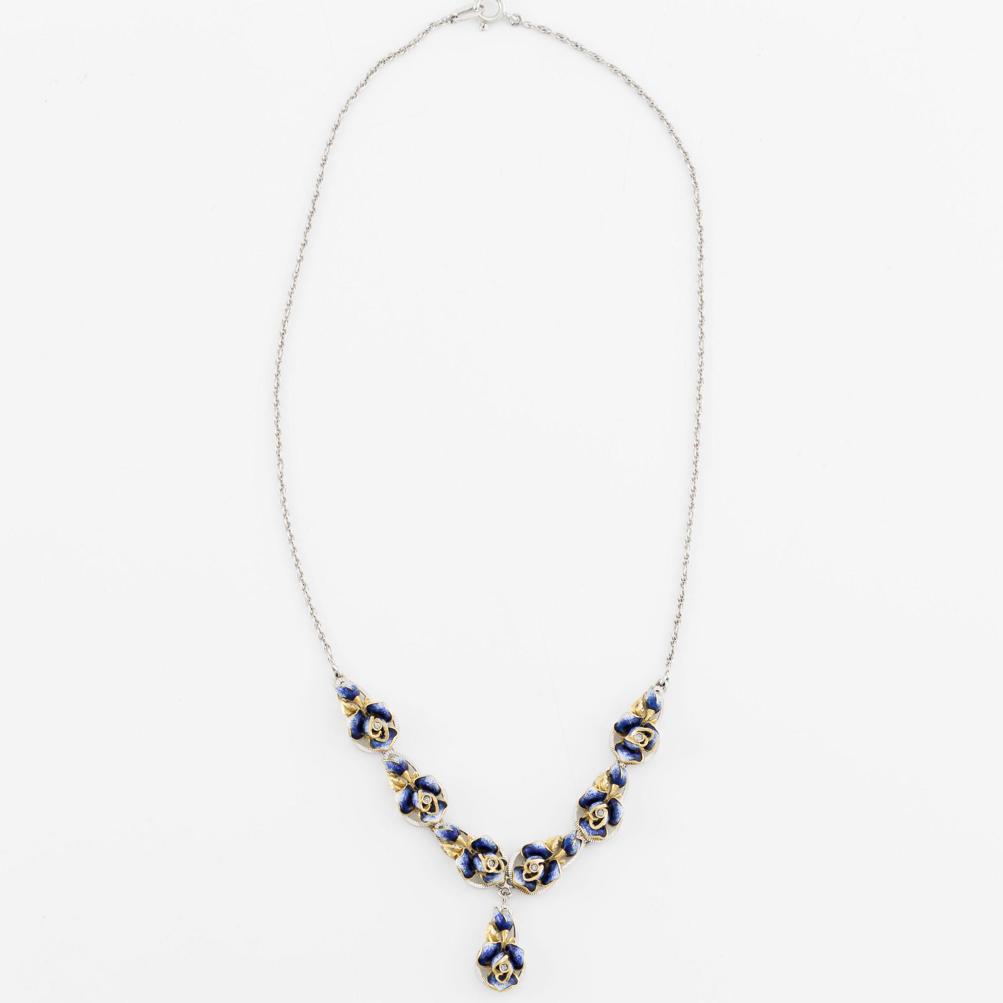 Necklace, 18K white gold with enamel and small diamonds.
