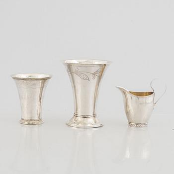 Two silver beakers and a silver creamer, 19th century, Finland.