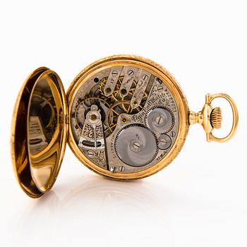 A 14K gold C.D. Peacock Keystone pocket watch with a diamond ca 0.11 ct, 47 mm.