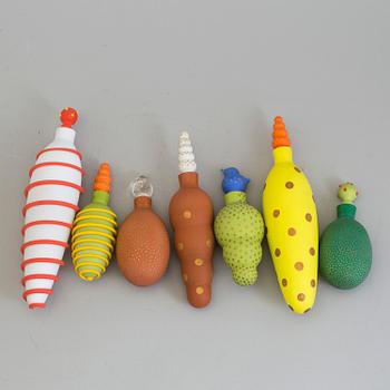 ANNE NILSSON, seven glass flacons, Orrefors Gallery, signed and dated 92.