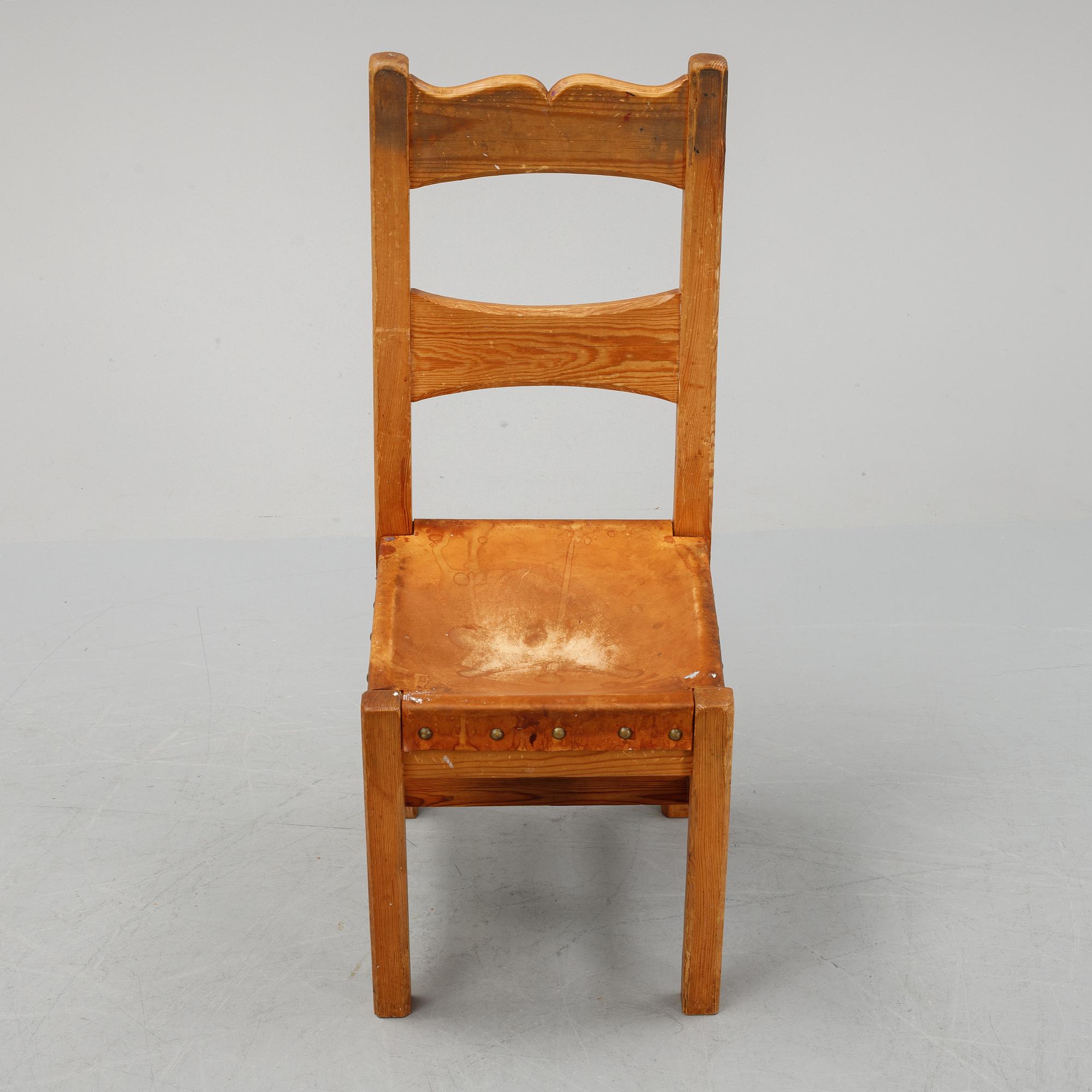 Six pine chairs, mid 20th Century.