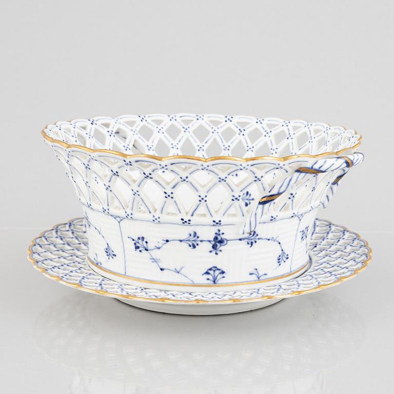 A 'Blue Fluted Full Lace' porcelain Fruit Bowl and Stand, Royal Copenhagen, model number 1052 and 1099, 1893-23.