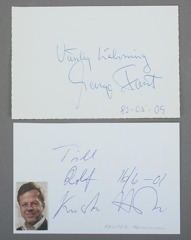 SKÅDESPELARAUTOGRAFER I ALBUM, 36 st, bla George Fant, Bibi Andersson, Harriet Andersson, Eva Henning.