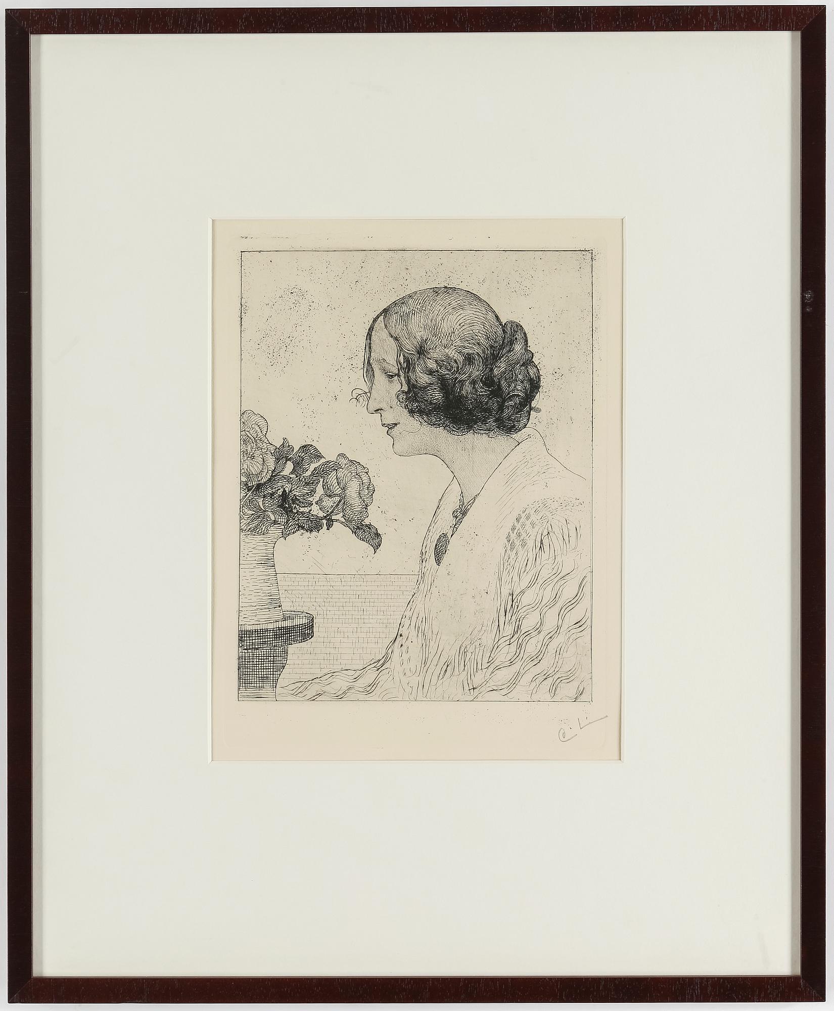 CARL LARSSON, etching, signed C.L. in pencil. Executed 1911. State 2. Rare. "Anna Stina (Fru Alkman, f. Rydell)".